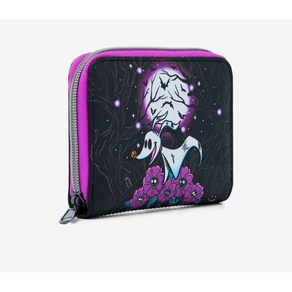 NEW! Loungefly The Nightmare Before Christmas Zero Moon Doodle Purple Zip Wallet - Picture 2 of 4
